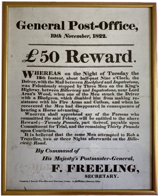 Mail coach robbery £50 reward