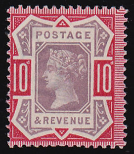 SG210a 1887 10d. Dull purple and deep dull carmine Jubilee. Unused, original gum example.